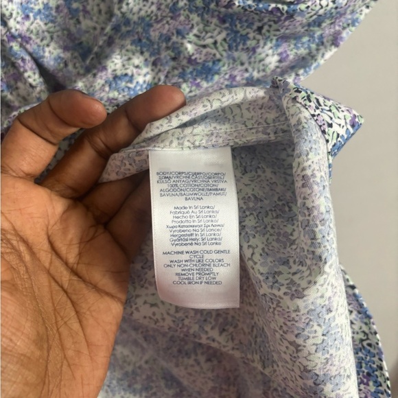 Chaps Shirt Womens Floral Button Up  XXL No Iron Blue white Workwear office - Picture 4 of 5